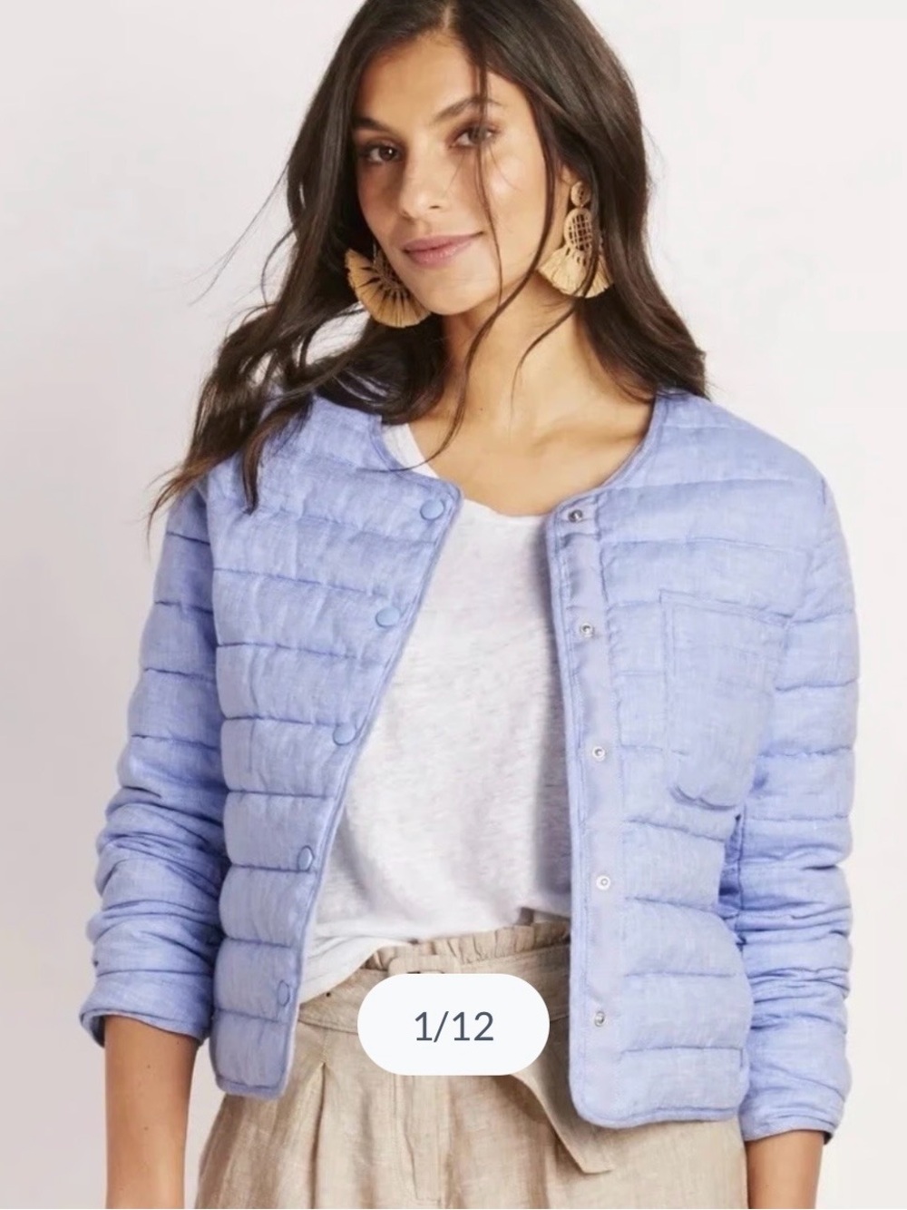 Vineyard Vines Light Blue Jake Linen Puffer Snap Button Jacket